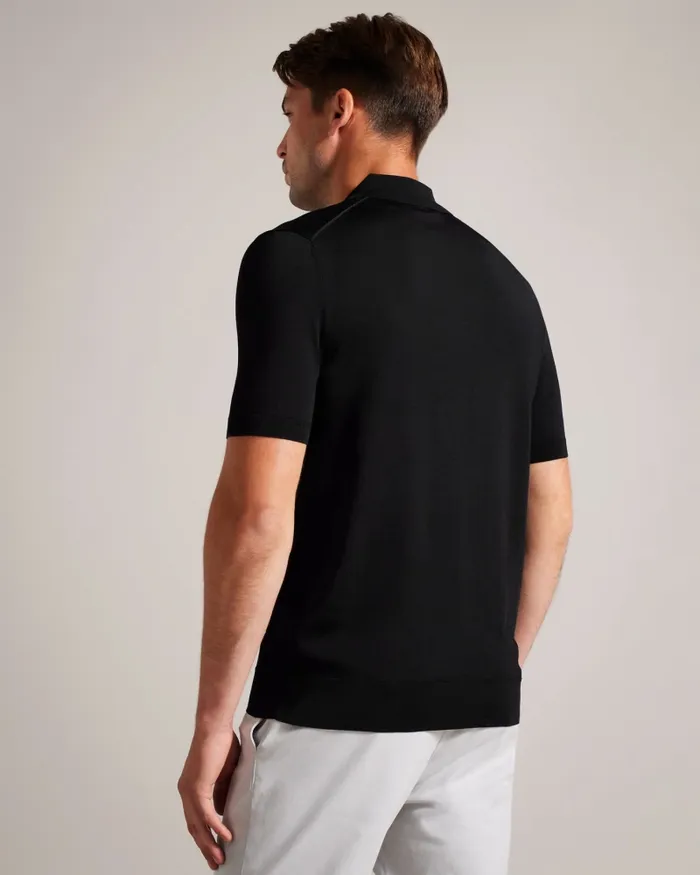 Men DALDIN 8211 Short Sleeve Rayon Zip Polo Shirt Black Ted Baker Jumpers and Knitwear Men DALDIN 8211 Short Sleeve Rayon Zip Polo Shirt Black Ted Baker Jumpers and Knitwear