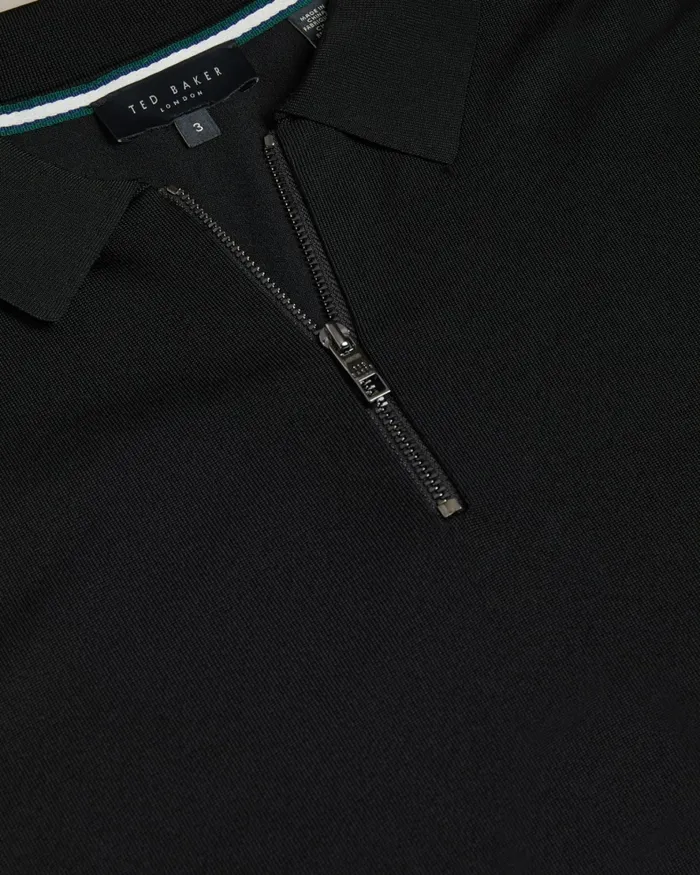 Men DALDIN 8211 Short Sleeve Rayon Zip Polo Shirt Black Ted Baker Jumpers and Knitwear Men DALDIN 8211 Short Sleeve Rayon Zip Polo Shirt Black Ted Baker Jumpers and Knitwear