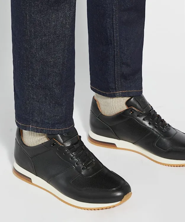 Men Dune London Black Shoes LaceUp Runner Trainers Black