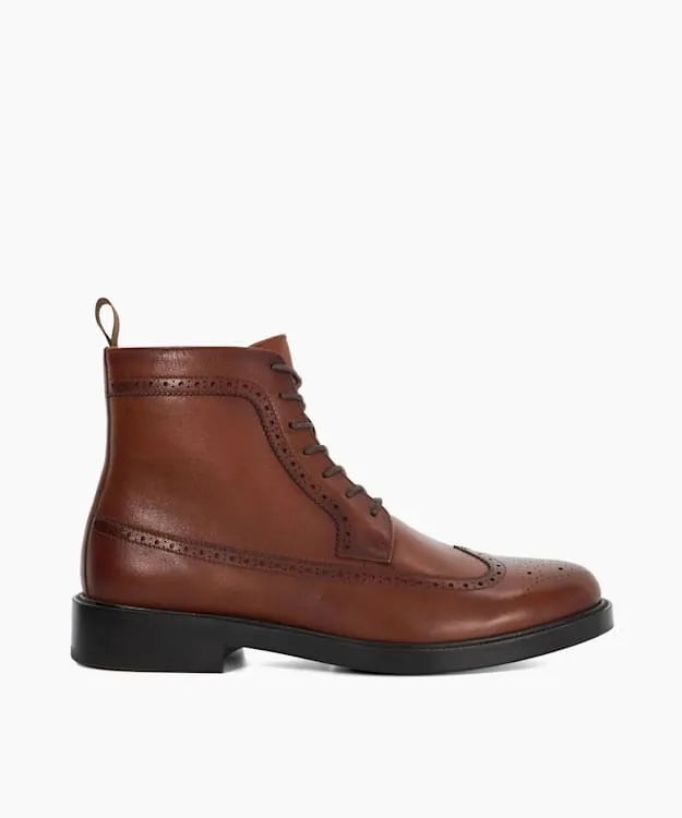 Men Dune London Brown Boots Brogue Detail Lace Up Formal Boots Brown