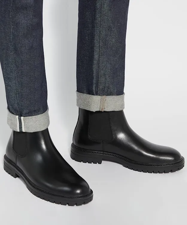 Men Dune London Chelsea Boots Chunky Round Toe Boots Black