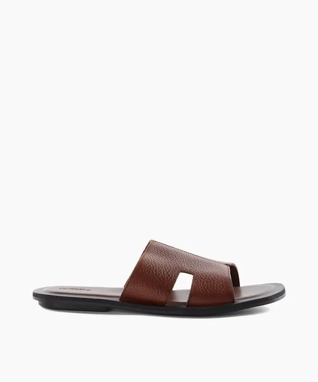 Men Dune London Leather Sandals Flat Leather Sandals Brown
