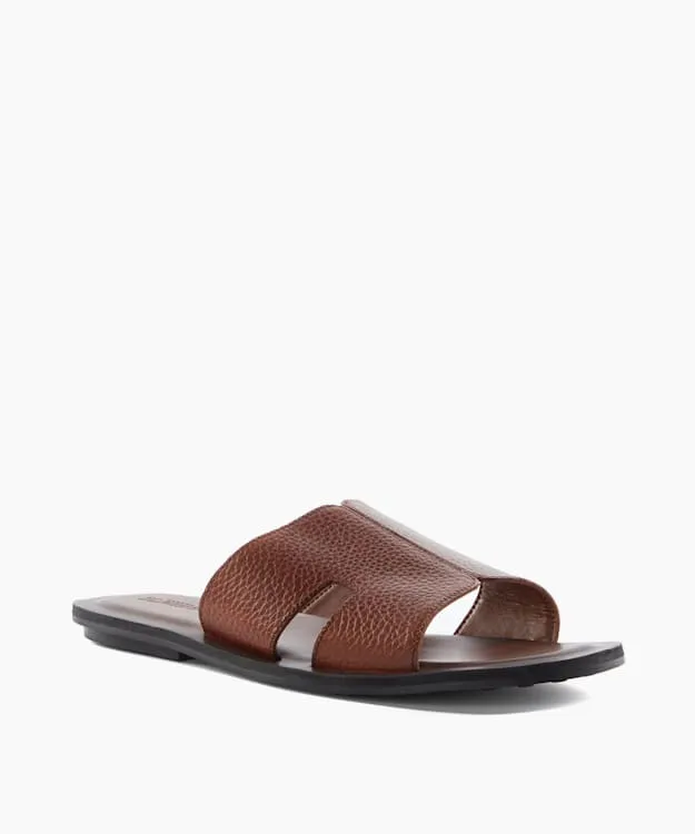 Men Dune London Leather Sandals Flat Leather Sandals Brown