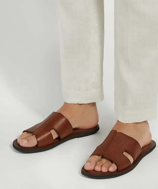 Men Dune London Leather Sandals Flat Leather Sandals Brown