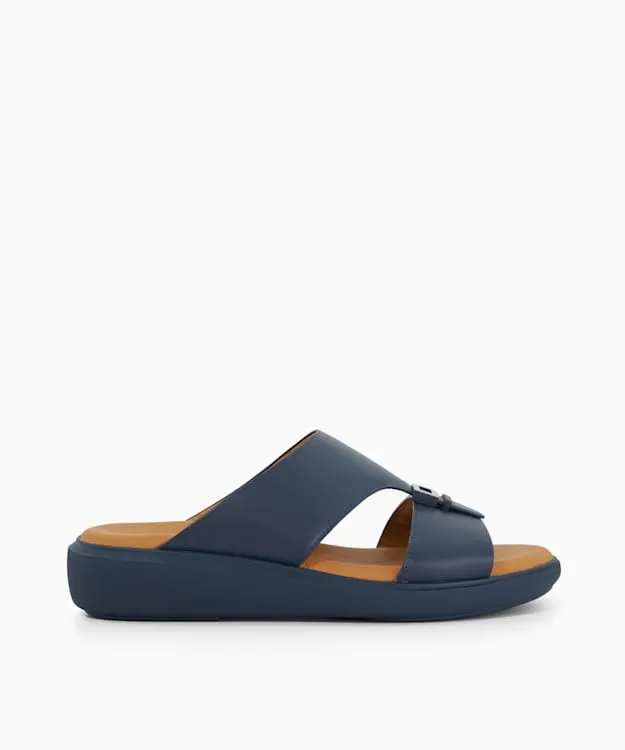 Men Dune London Leather Sandals Open Toe Wedge Sole Slip Ons Blue