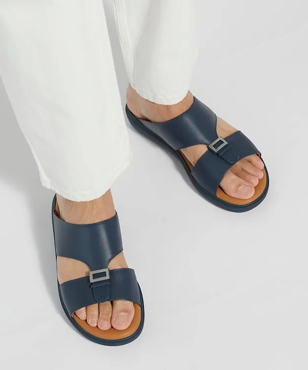 Men Dune London Leather Sandals Open Toe Wedge Sole Slip Ons Blue