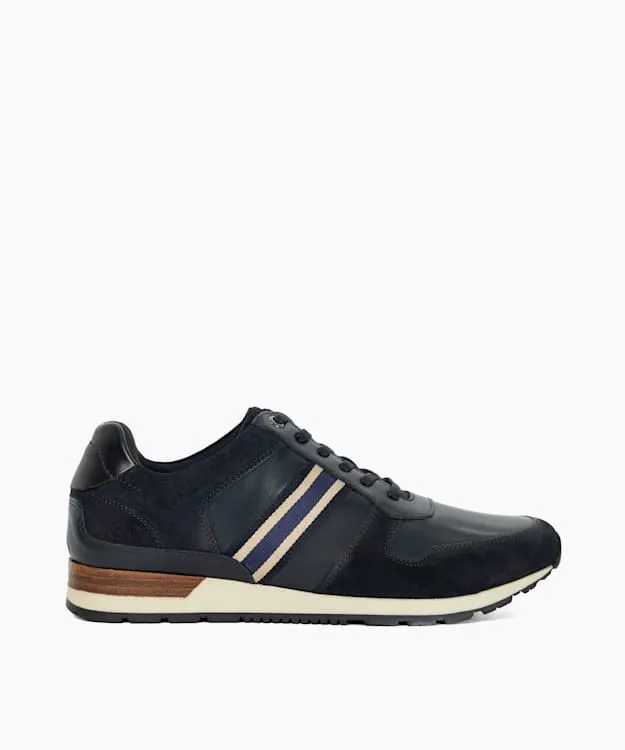 Men Dune London Trainers Leather Trainers With Canvas Stripe Blue