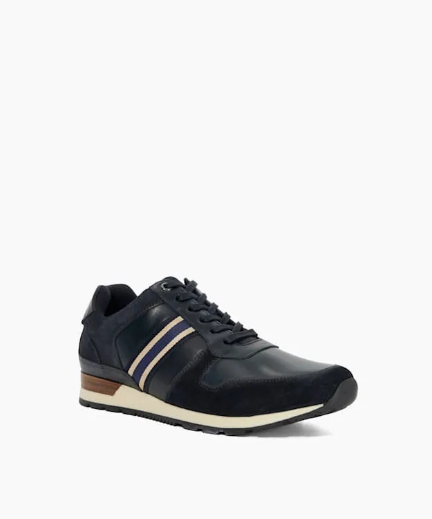 Men Dune London Trainers Leather Trainers With Canvas Stripe Blue