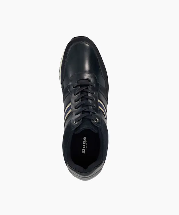 Men Dune London Trainers Leather Trainers With Canvas Stripe Blue