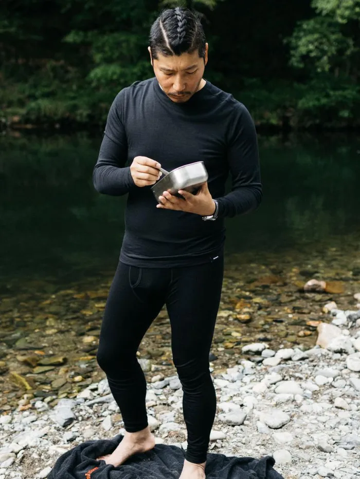 Men Eddy 20 Merino Wool Long Johns Blackolive Finisterre Base Layers and Underwear