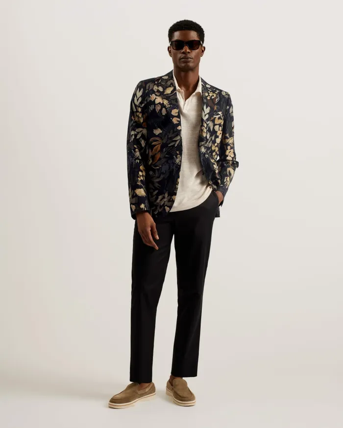 Men EMILIOJ 8211 Slim Fit Floral Print Suit Jacket Black Ted Baker Coats and Jackets
