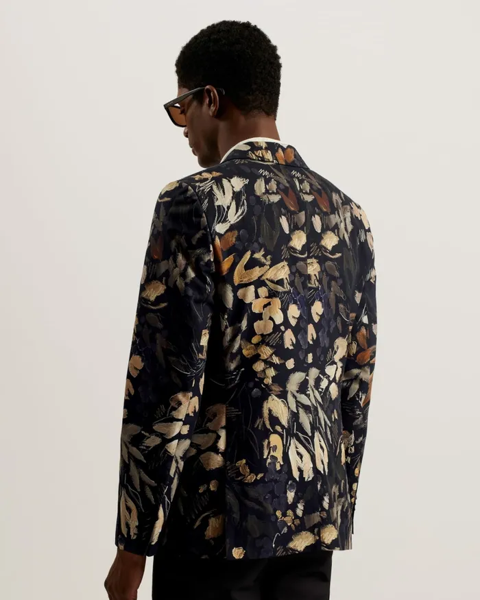 Men EMILIOJ 8211 Slim Fit Floral Print Suit Jacket Black Ted Baker Coats and Jackets