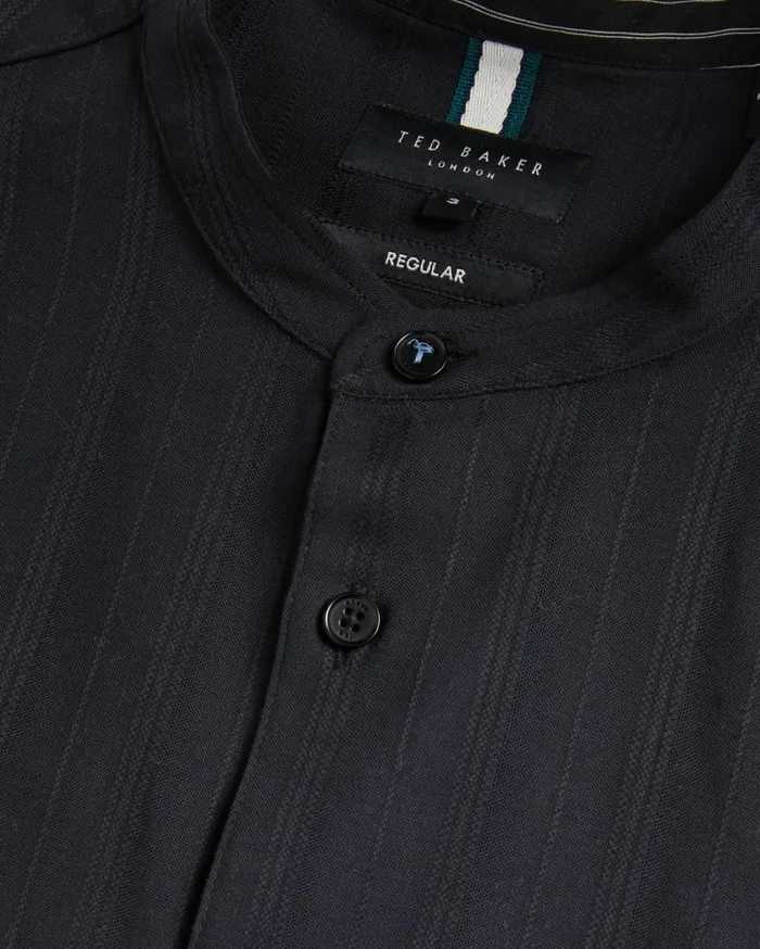 Men FIER 8211 Textured Stripe Grandad Collar Shirt Black Ted Baker Shirts