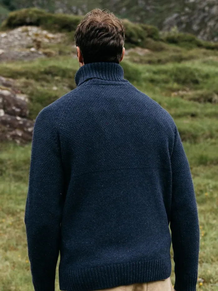 Men Fishermans Roll Neck Knit Jumper Navy Finisterre Knitwear