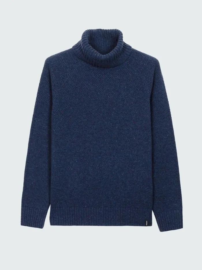 Men Fishermans Roll Neck Knit Jumper Navy Finisterre Knitwear