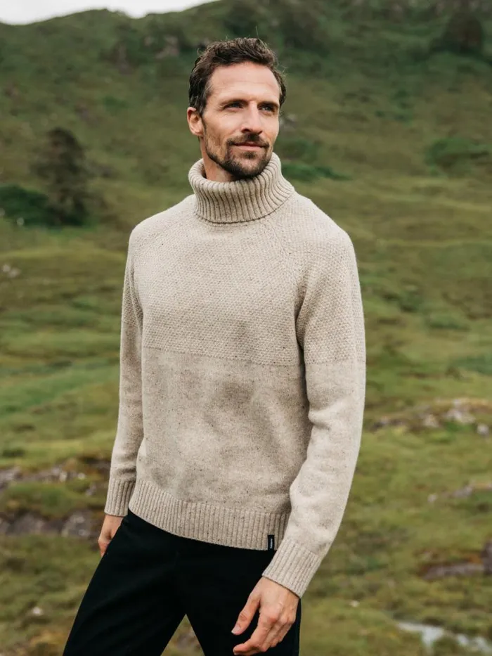 Men Fishermans Roll Neck Knit Jumper Oatmeal Finisterre Knitwear