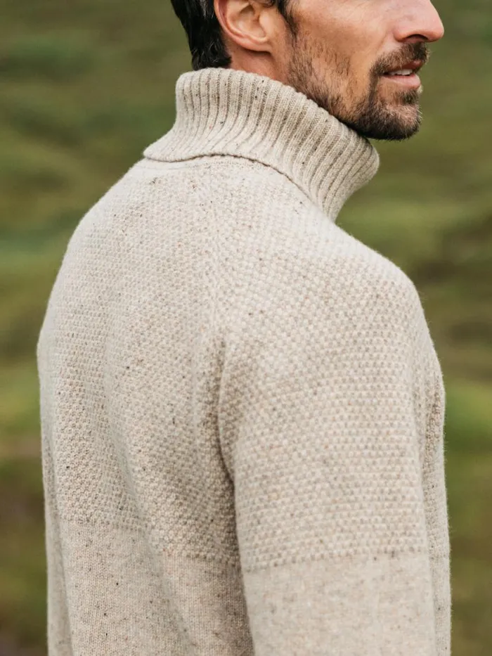 Men Fishermans Roll Neck Knit Jumper Oatmeal Finisterre Knitwear