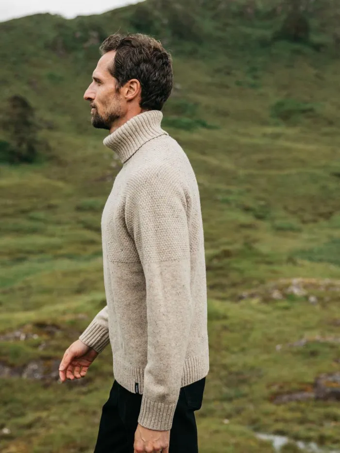 Men Fishermans Roll Neck Knit Jumper Oatmeal Finisterre Knitwear