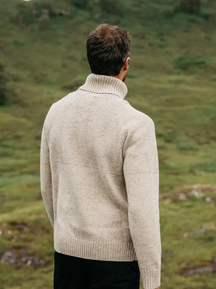 Men Fishermans Roll Neck Knit Jumper Oatmeal Finisterre Knitwear