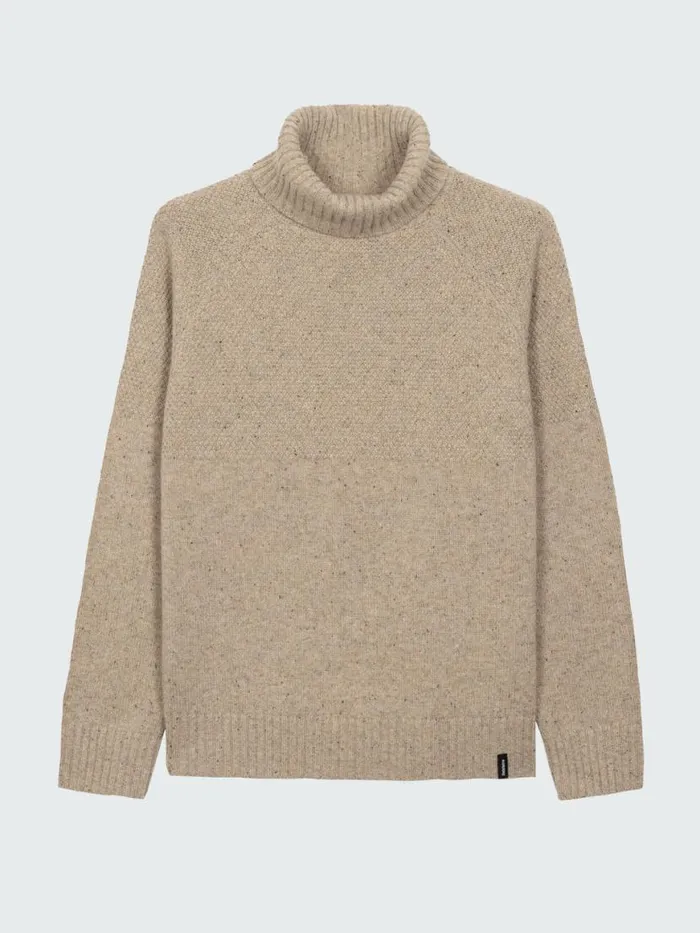 Men Fishermans Roll Neck Knit Jumper Oatmeal Finisterre Knitwear