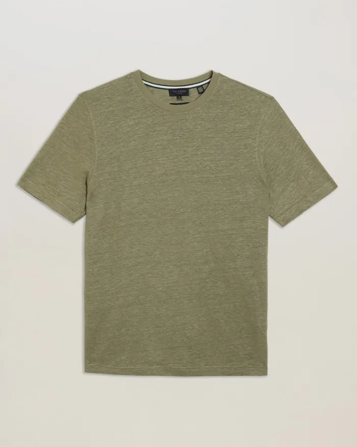 Men FLINLO 8211 Regular Fit Short Sleeve Linen TShirt Olive Ted Baker Tops