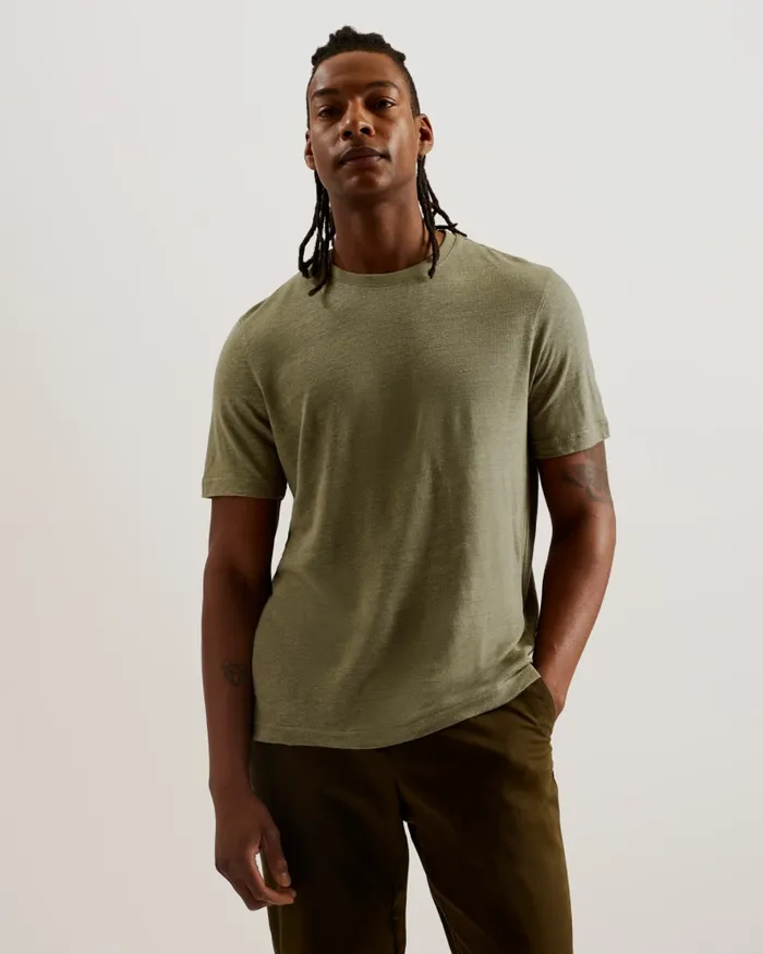 Men FLINLO 8211 Regular Fit Short Sleeve Linen TShirt Olive Ted Baker Tops Men FLINLO 8211 Regular Fit Short Sleeve Linen TShirt Olive Ted Baker Tops