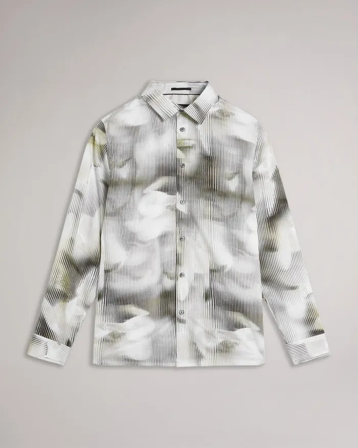 Men GALMOY 8211 Long Sleeve Glitched Floral Shirt Multicoloured Ted Baker Shirts
