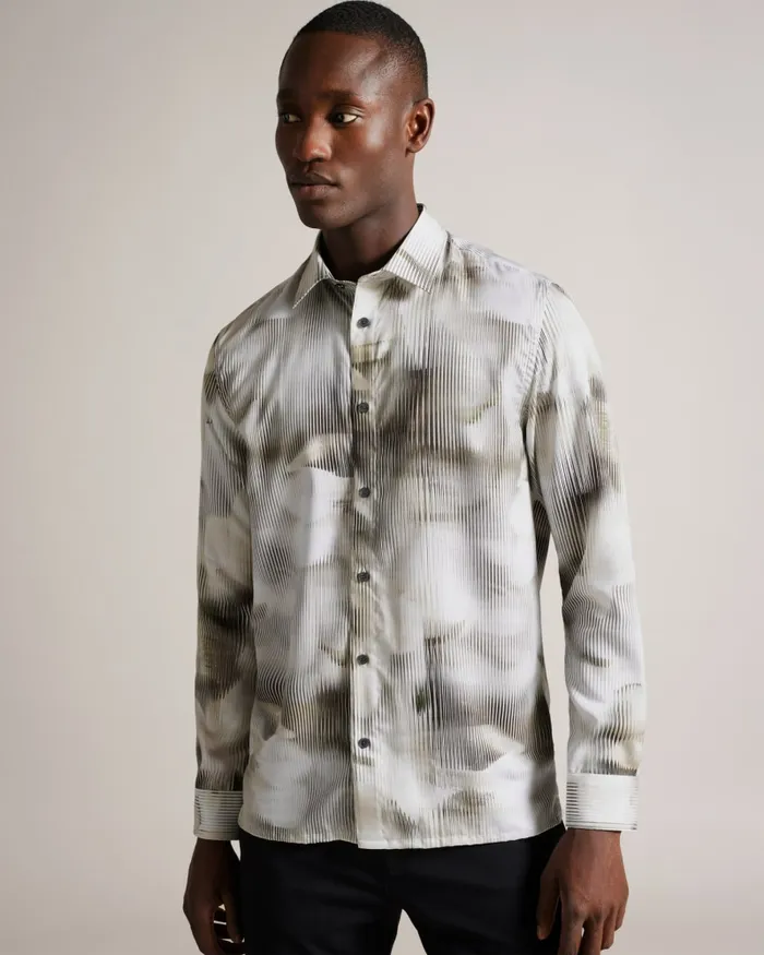 Men GALMOY 8211 Long Sleeve Glitched Floral Shirt Multicoloured Ted Baker Shirts