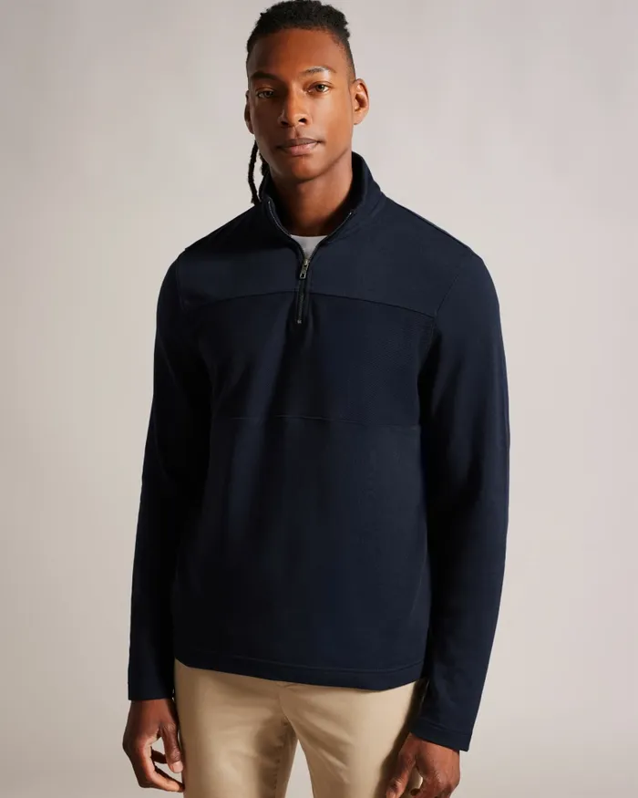 Men GAZINE 8211 Long Sleeve Half Zip Pullover Navy Ted Baker Tops