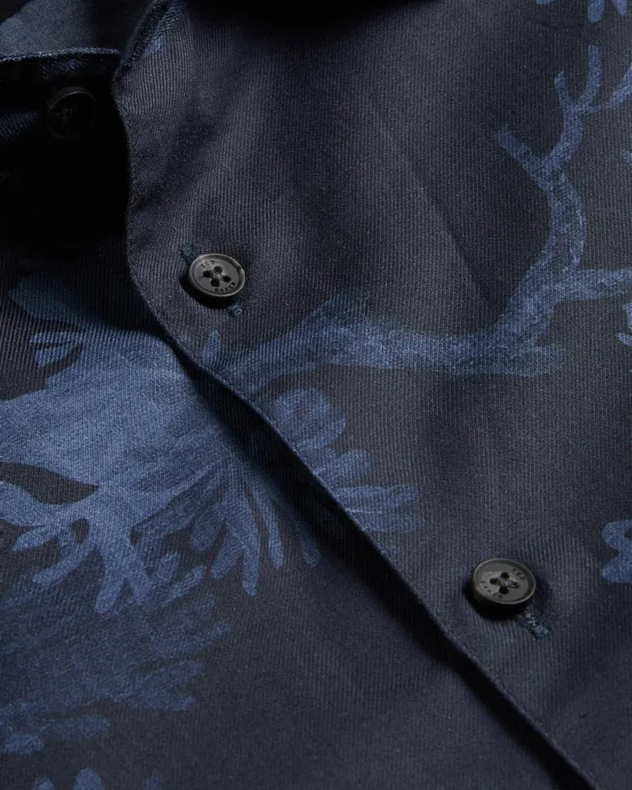 Men GOXHILL 8211 Long Sleeve Leaf Print Shirt Dark Blue Ted Baker Shirts Men GOXHILL 8211 Long Sleeve Leaf Print Shirt Dark Blue Ted Baker Shirts