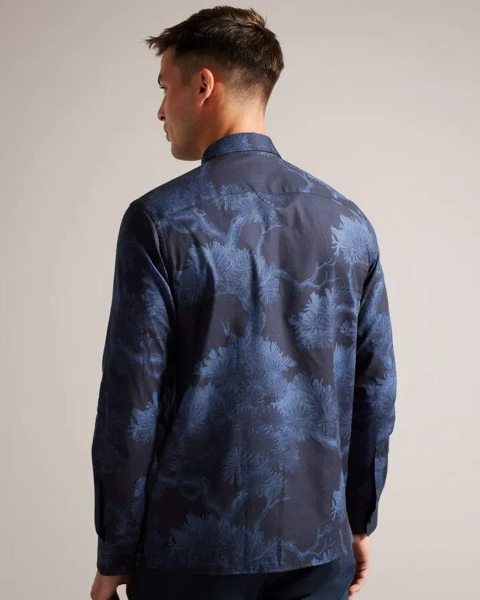 Men GOXHILL 8211 Long Sleeve Leaf Print Shirt Dark Blue Ted Baker Shirts Men GOXHILL 8211 Long Sleeve Leaf Print Shirt Dark Blue Ted Baker Shirts