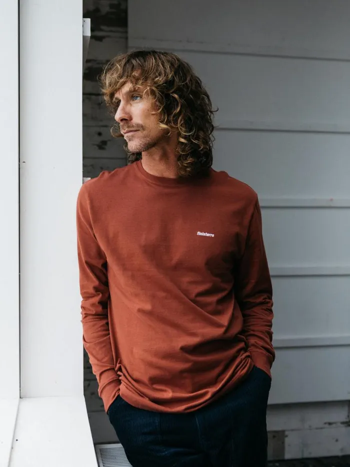 Men Harlyn Logo Long Sleeve TShirt Dark Rosewood Finisterre TShirts