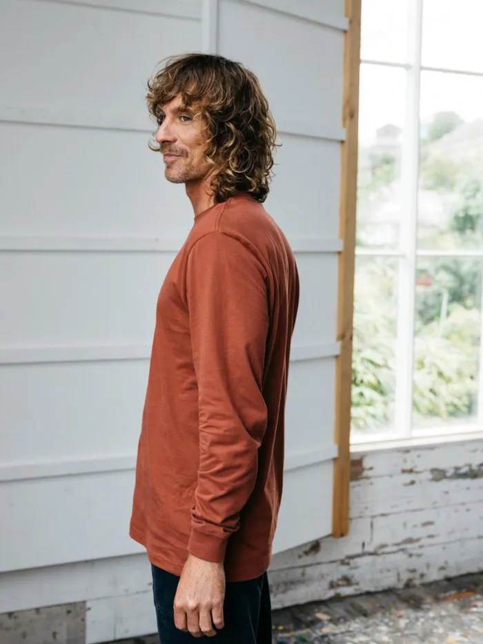 Men Harlyn Logo Long Sleeve TShirt Dark Rosewood Finisterre TShirts