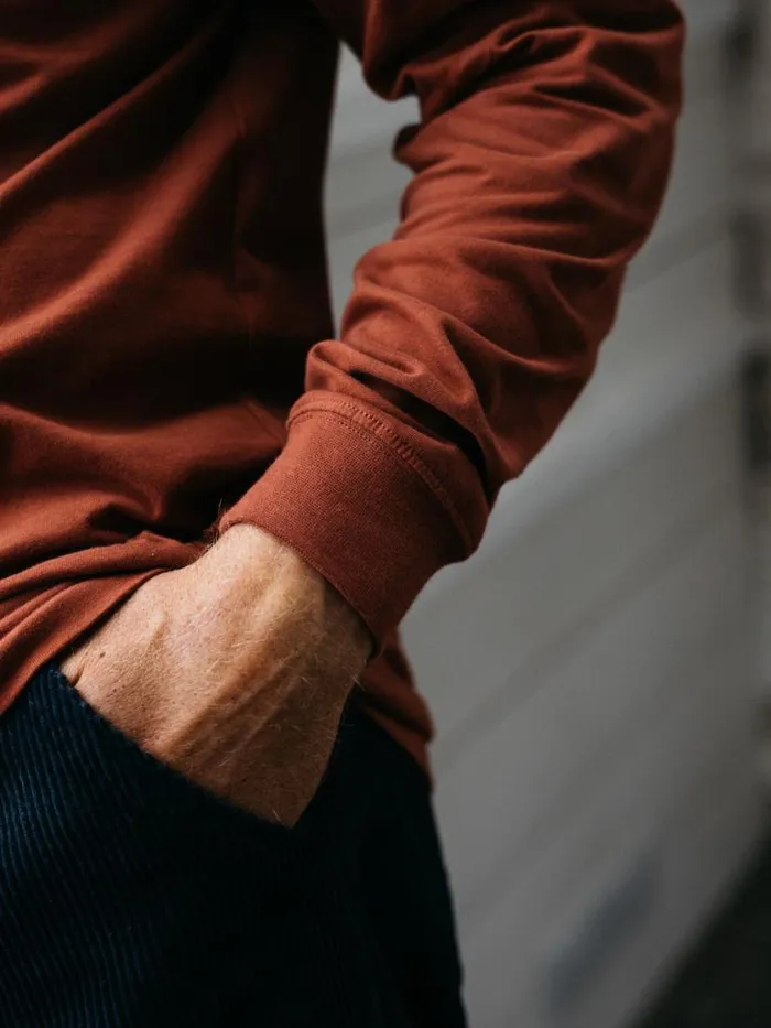 Men Harlyn Logo Long Sleeve TShirt Dark Rosewood Finisterre TShirts