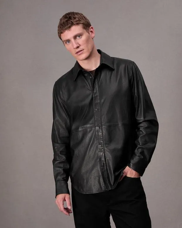 Men Jackets and Coats Rag and Bone Jonas Leather Shirt Black