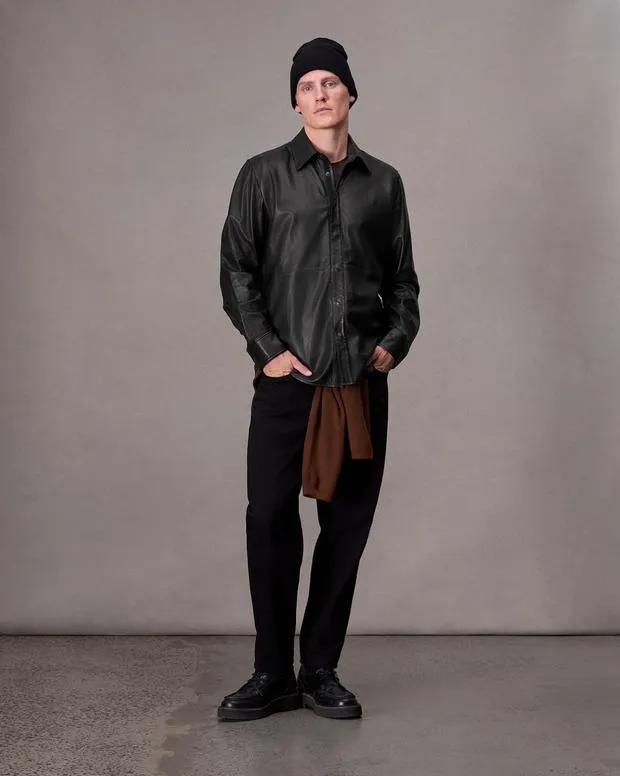 Men Jackets and Coats Rag and Bone Jonas Leather Shirt Black