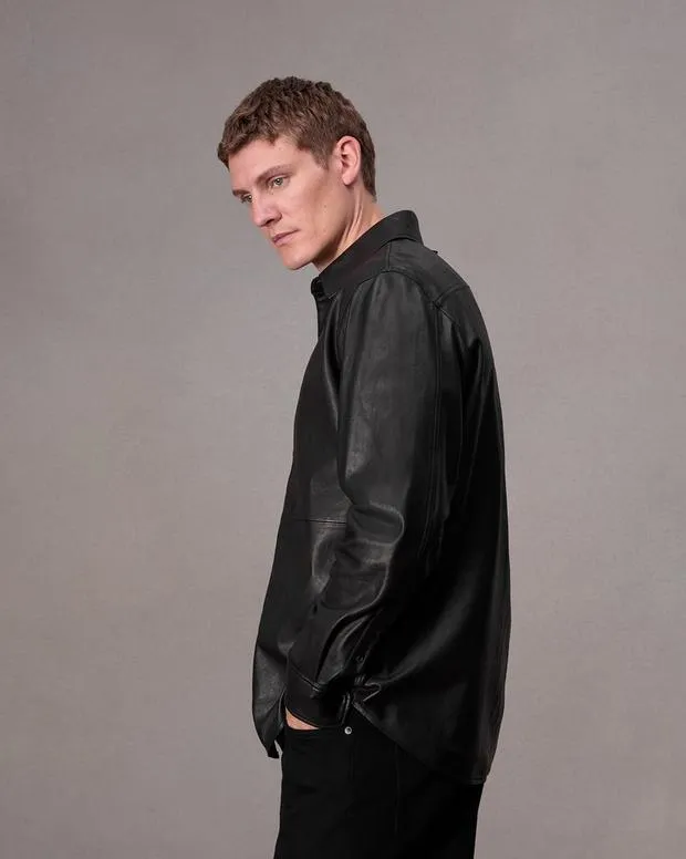 Men Jackets and Coats Rag and Bone Jonas Leather Shirt Black