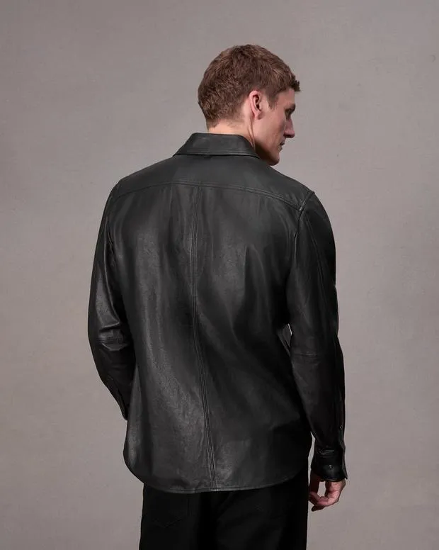 Men Jackets and Coats Rag and Bone Jonas Leather Shirt Black