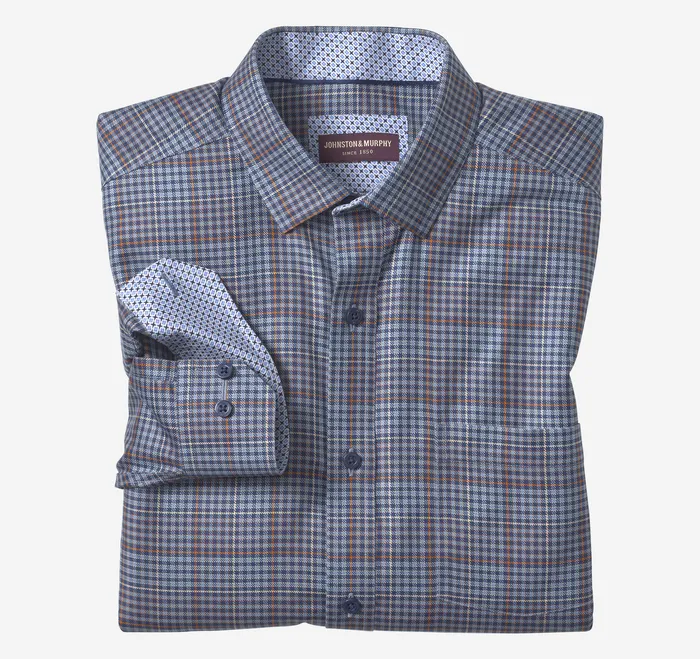 Men Johnston and Murphy NonIron Dress Shirt Navy Glen Plaid Apparel