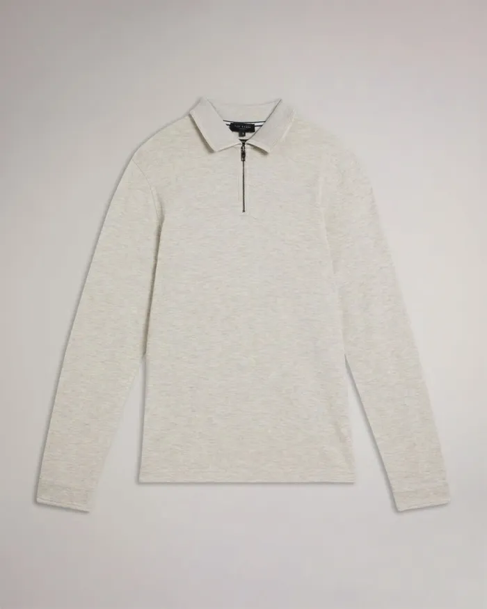 Men KARPOL 8211 Long Sleeve Modal Polo Shirt Natural Ted Baker Jumpers and Knitwear