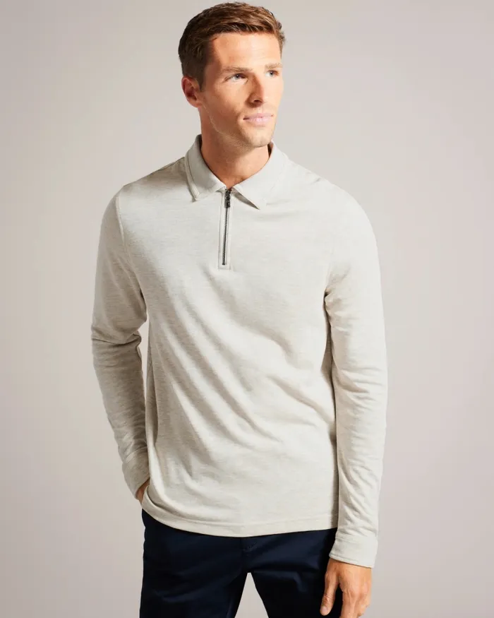 Men KARPOL 8211 Long Sleeve Modal Polo Shirt Natural Ted Baker Jumpers and Knitwear Men KARPOL 8211 Long Sleeve Modal Polo Shirt Natural Ted Baker Jumpers and Knitwear