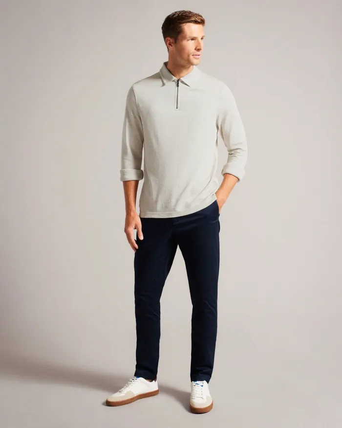 Men KARPOL 8211 Long Sleeve Modal Polo Shirt Natural Ted Baker Jumpers and Knitwear Men KARPOL 8211 Long Sleeve Modal Polo Shirt Natural Ted Baker Jumpers and Knitwear