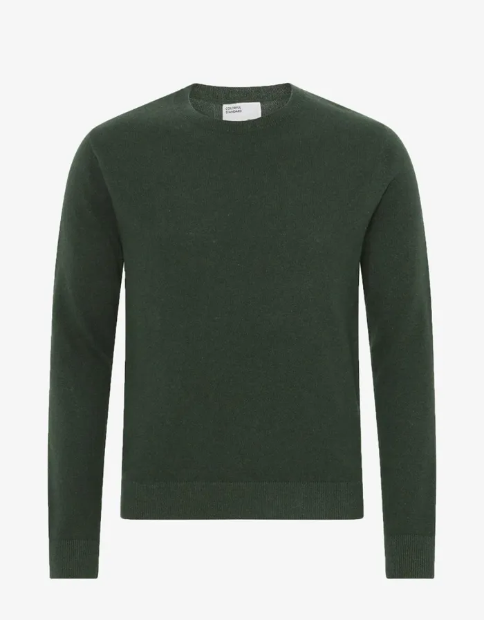 Men Light Merino Wool Crew Emerald Green Colorful Standard Knit Sweaters