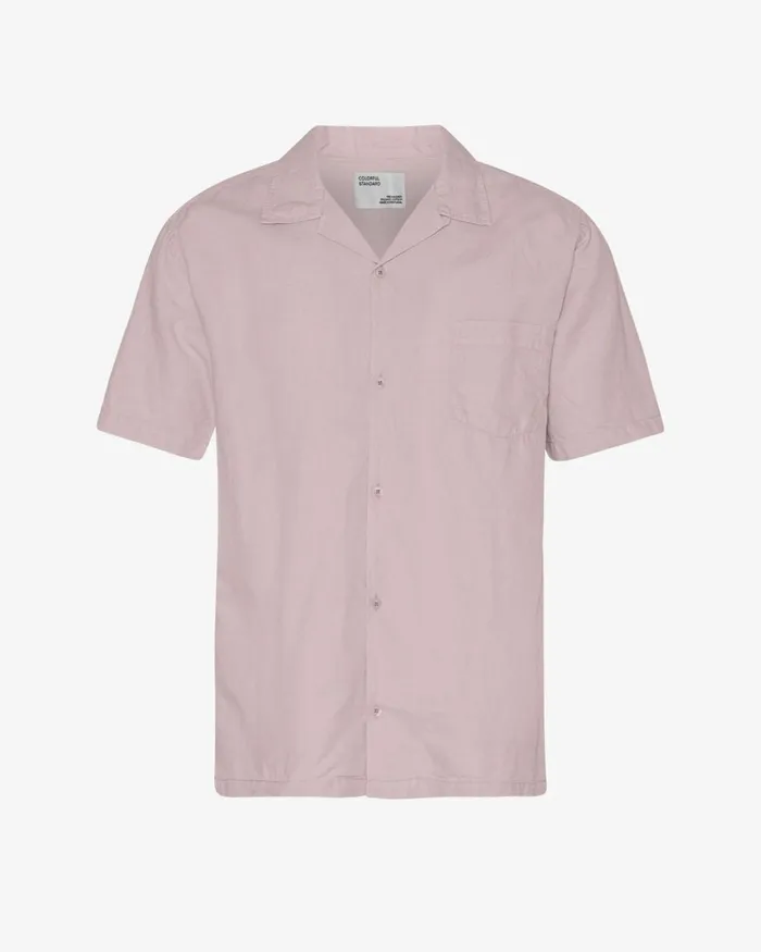 Men Linen Short Sleeved Shirt Faded Pink Colorful Standard Shirts