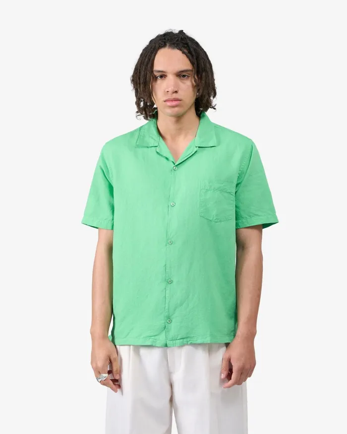 Men Linen Short Sleeved Shirt Faded Pink Colorful Standard Shirts