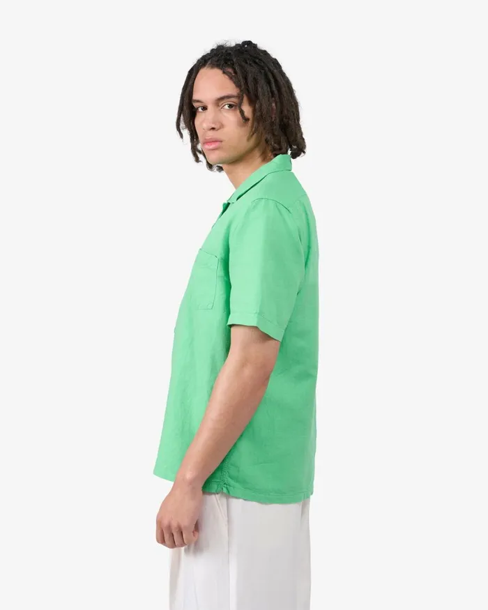 Men Linen Short Sleeved Shirt Faded Pink Colorful Standard Shirts