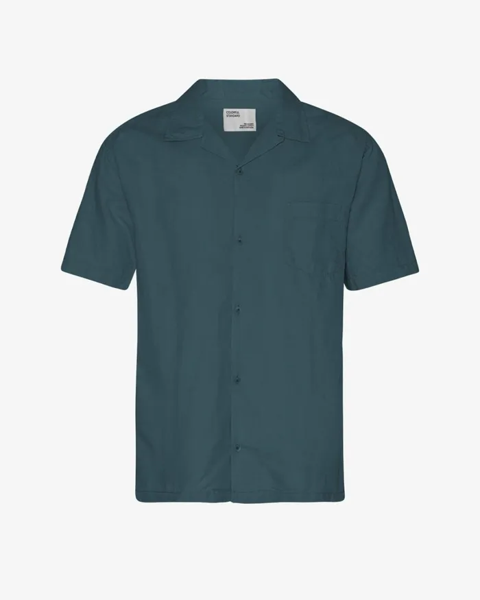 Men Linen Short Sleeved Shirt Petrol Blue Colorful Standard Shirts