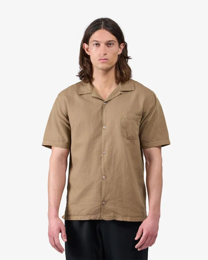 Men Linen Short Sleeved Shirt Petrol Blue Colorful Standard Shirts