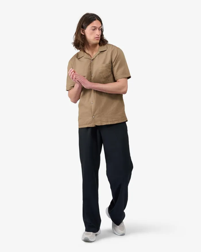 Men Linen Short Sleeved Shirt Petrol Blue Colorful Standard Shirts