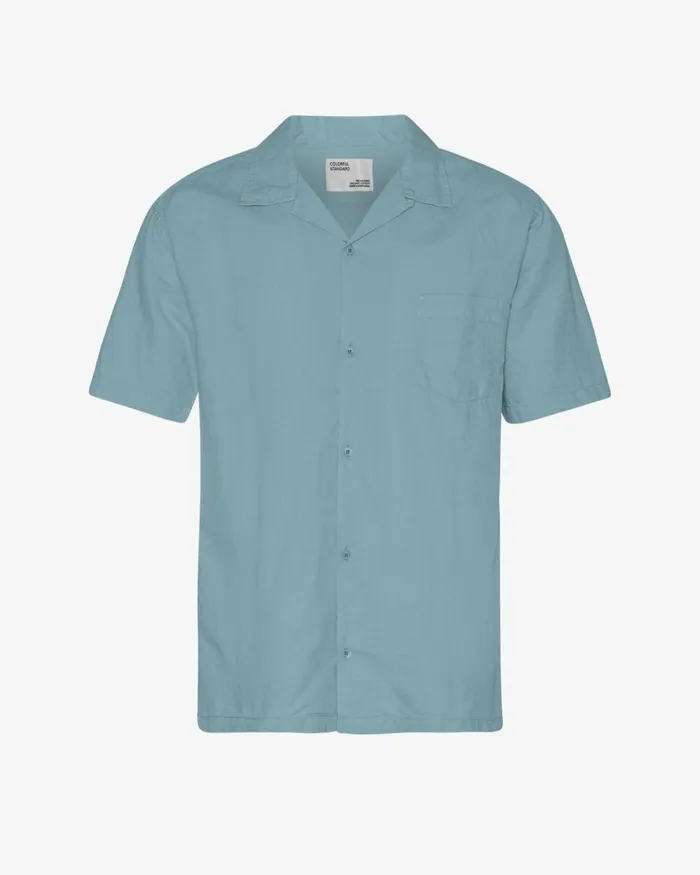 Men Linen Short Sleeved Shirt Steel Blue Colorful Standard Shirts